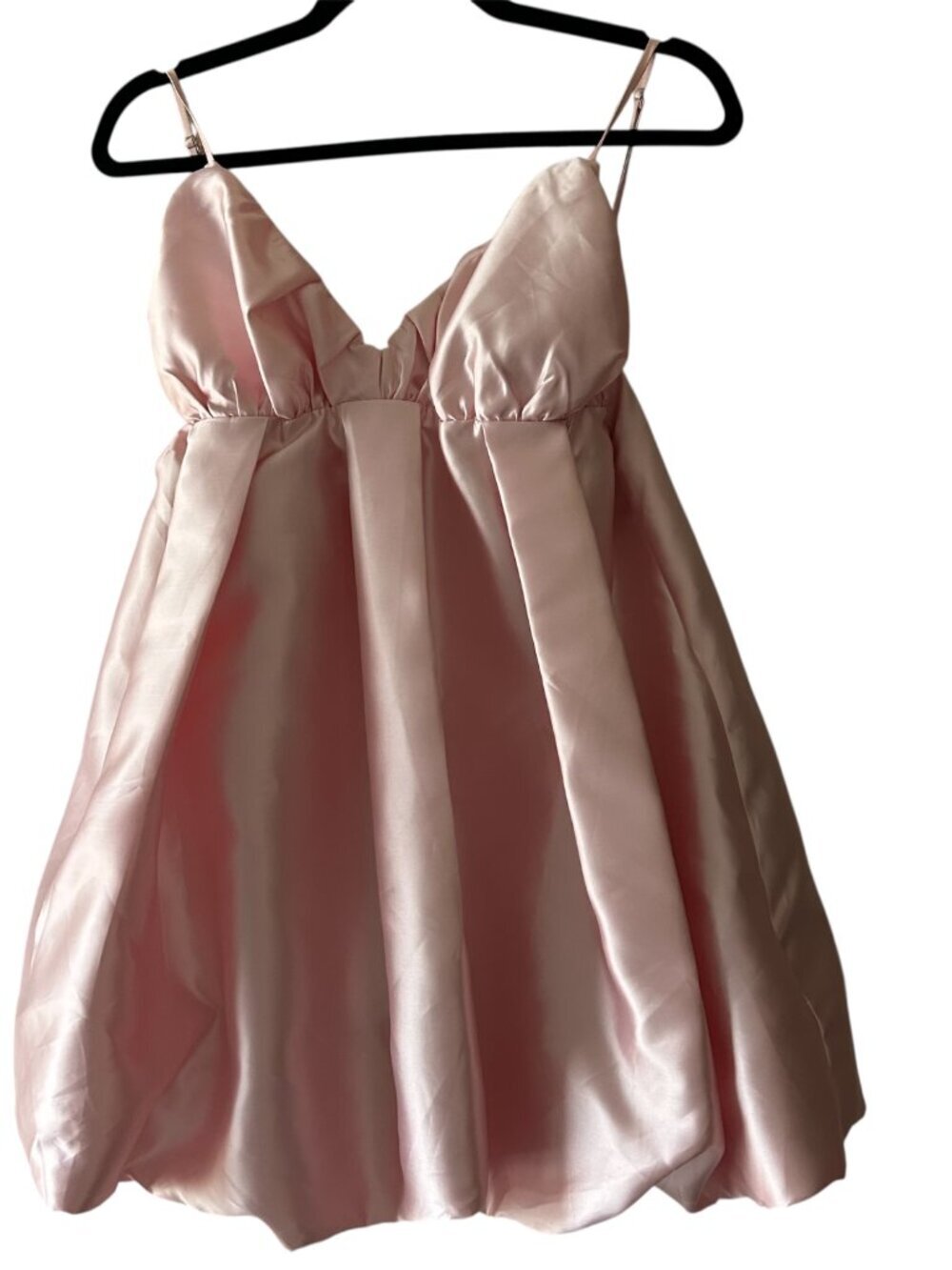 NWT Satin Bubble Hem Mini Dress Pink Pleated Babydoll Dress Size Medium NEW - Picture 15 of 16